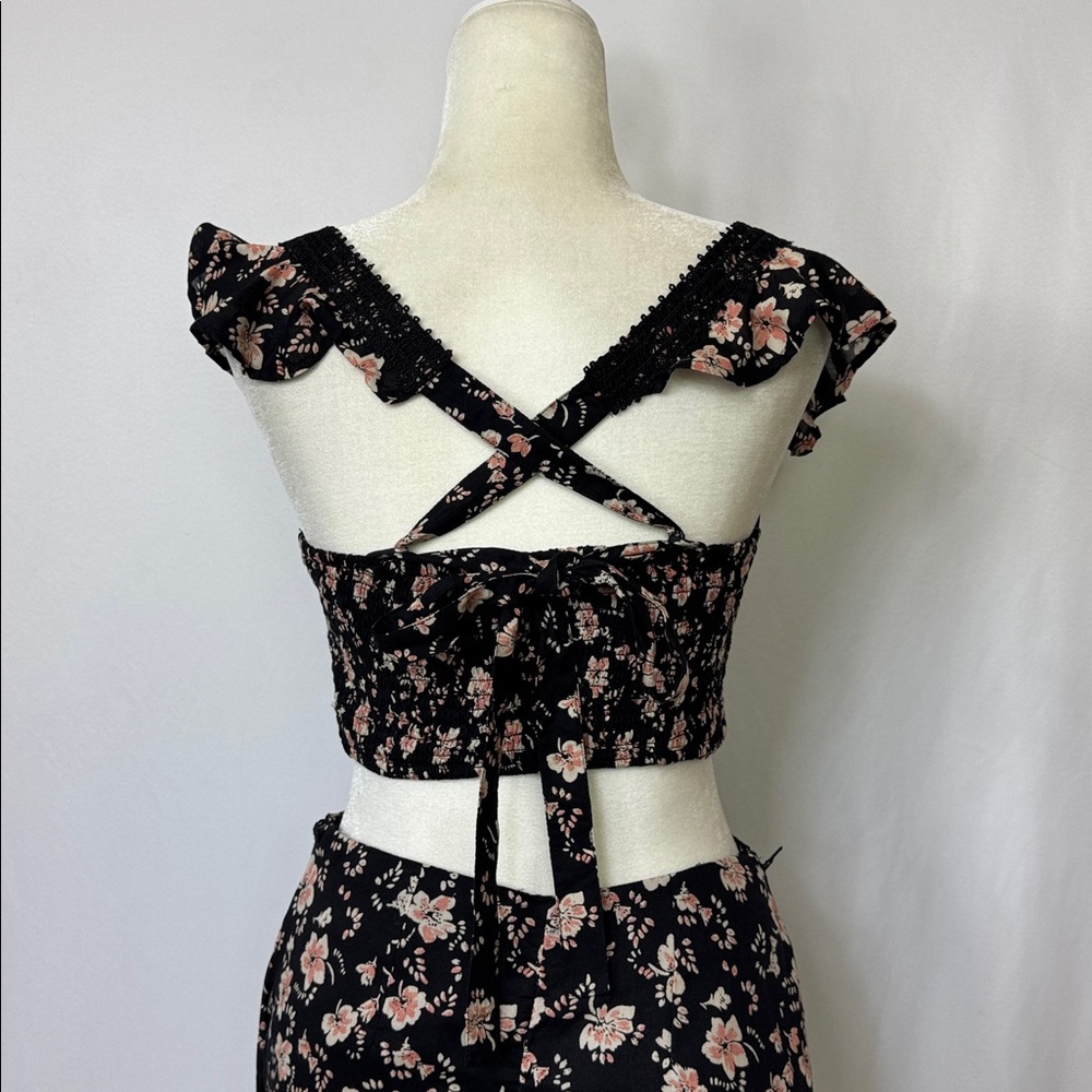Free People Bijou Floral Midi Skirt Set Size 4 Black Pink‎ NWOT - Picture 8 of 13
